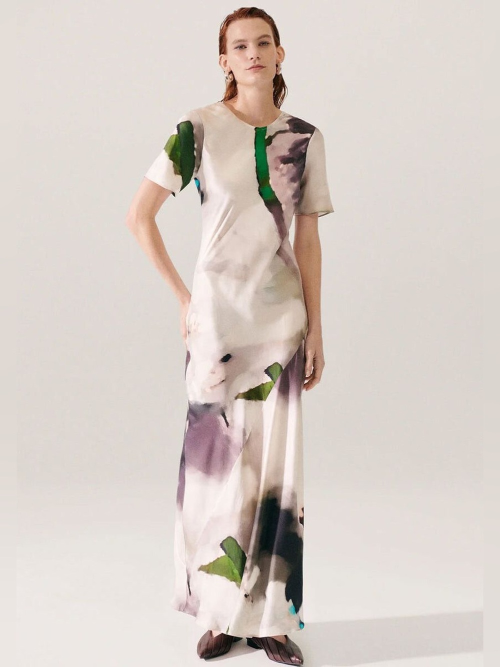 Silk Laundry Bias Dress Phosphate Abstract 100% Silk Maxi Dress XL Like New